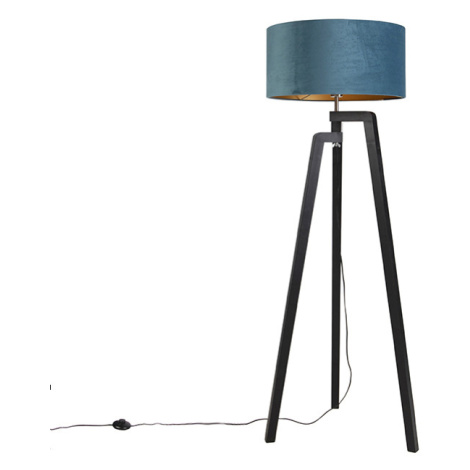 Stojací lampa stativ černá s modrým odstínem a zlatem 50 cm - Puros QAZQA