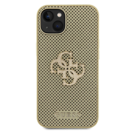 Zadní kryt Guess PU Perforated 4G Glitter Metal Logo pro Apple iPhone 15, zlatá