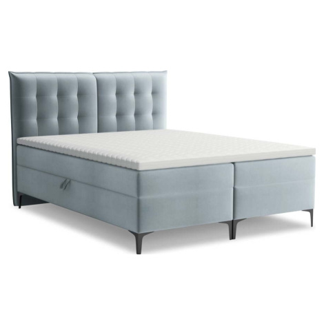 Světle modrá boxspring postel s úložným prostorem 140x200 cm Mikana – Makamii