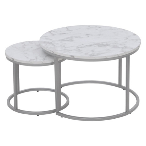 Konferenční stolek POULO mramor/stříbrná, set 2 ks