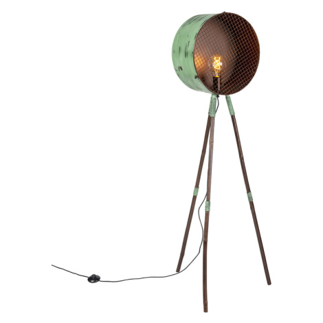 Vintage stojací lampa na bambusovém stativu zelená s mědí - hlaveň QAZQA