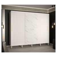 Šatní skříň Calipso Slim Marmur Barva korpusu: Bílá, Rozměry: 250 cm, Dveře: Bílá + Bílý Marmur