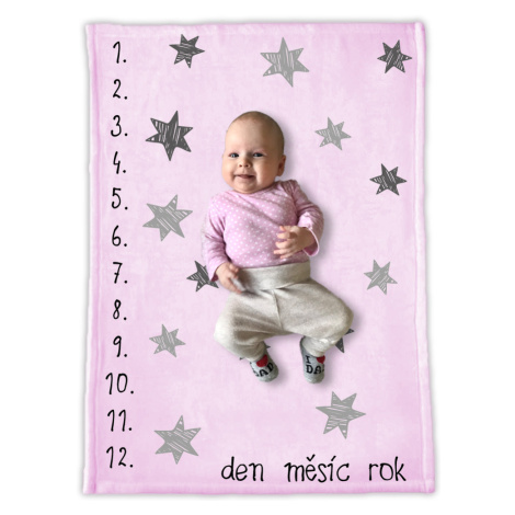 ELIS DESIGN Milníková deka na focení miminek Růžové hvězdičky varianta: bez jména miminka Elisdesign