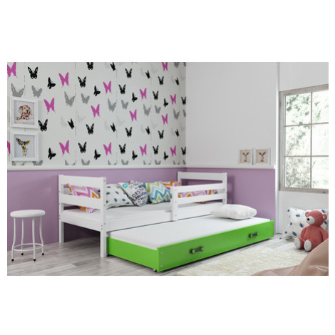 Dětská postel s výsuvnou postelí ERYK 190x80 cm Zelená Bílá BMS