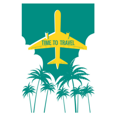 Plakát, Obraz - Plane in the sky, take-off, palms,, VectorUp, 26.7 × 40 cm