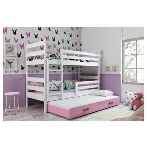 Dětská patrová postel ERYK s výsuvným lůžkem 80x190 cm - bílá Růžová BMS