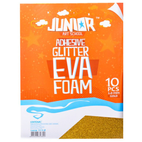 JUNIOR-ST - Dekorační pěna A4 EVA 10 ks zlatá samolepicí glitter 2,0 mm