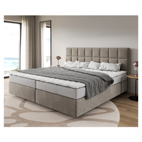DELIFE Boxspring postel Dream-Fine mikrovlákno béžová 200x200 cm bonellová matrace PU topper