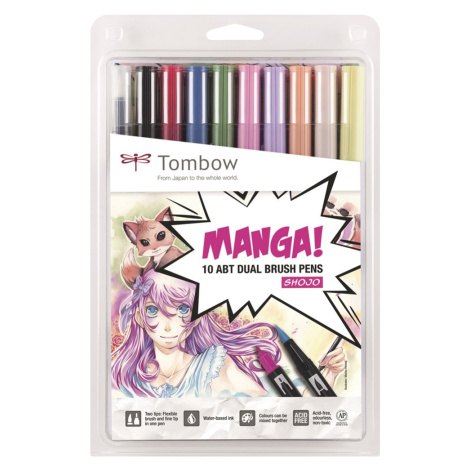 Tombow, ABT-10C-MANGA2, ABT Dual Brush pen, oboustranné popisovače, Manga set Shojo,  10 ks