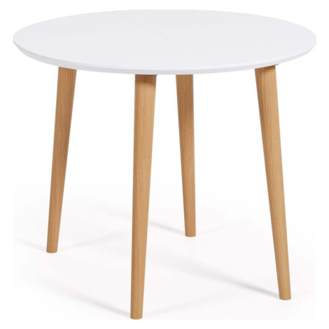 Bílý kulatý rozkládací jídelní stůl s bílou deskou ø 90 cm Oqui – Kave Home