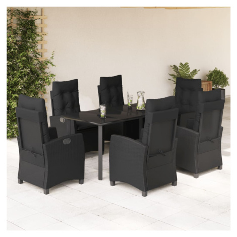 vidaXL 7dílný zahradní jídelní set s poduškami černý polyratan