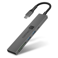 CONNECT IT USB-C hub, 2x USB-A, 1x USB-C, 1x SD karta, 1x MicroSD karta, šedá