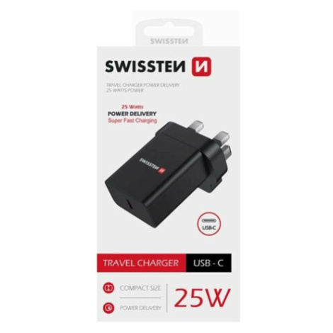SWISSTEN Adaptér 230 V/25 W 1x USB-C, černý