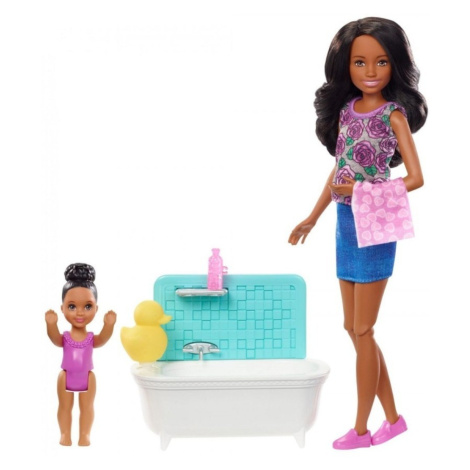 Barbie chůva herní set v koupelně, mattel fxh06
