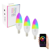 NEO SMART LED E14 6W RGB+CCT+CCT barevná a bílá, stmívatelná, WiFi, 3ks 07716C