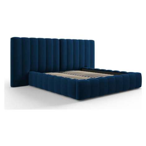 Tmavě modrá čalouněná dvoulůžková postel s úložným prostorem a roštem 160x200 cm Gina – Milo Cas Milo Casa