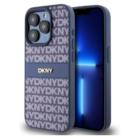 DKNY PU Leather Repeat Pattern Tonal Stripe kryt iPhone 14 Pro Max modrý