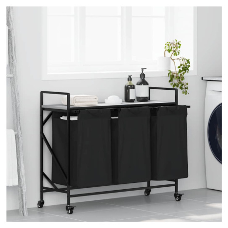 vidaXL Koš na prádlo se 3 přihrádkami a kolečky šedý sonoma