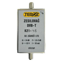 Anténní zesilovač TEROZ 496X, UHF K21 až 48, filtr 5G, LTE, GSM, G14dB, F2dB, U95dBμV, F-F