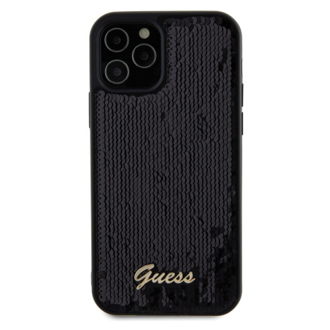 Zadní kryt Guess Sequin Script Logo pro Apple iPhone 12/12 Pro, černá