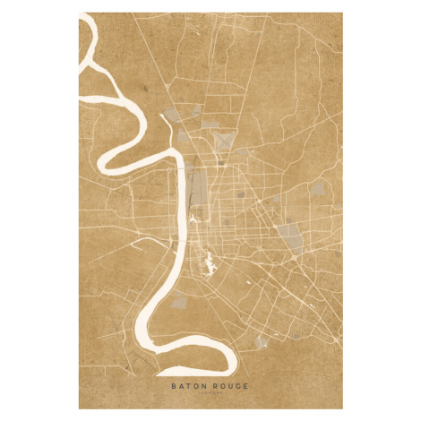Mapa Map of Baton Rouge, LA, in sepia vintage style, Blursbyai, 26.7x40 cm