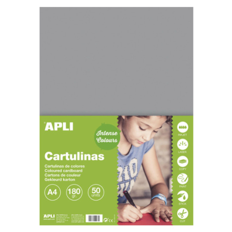 APLI sada barevných papírů, A4, 170 g, šedý - 50 ks