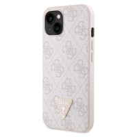 Zadní kryt Guess PU 4G Strass Triangle Metal Logo pro Apple iPhone 15, pink