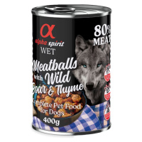 Alpha spirit Dog Meatballs 6 × 400 g - 4 + 2 zdarma - divočák s tymiánem