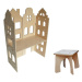 Myminihome Dětský stůl ve tvaru domku 2v1 + stolička bez opěrátka Zvolte barvu stran: Nelakovaná