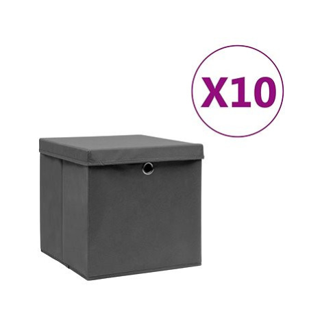 Shumee Úložné boxy s víky 10 ks 28 × 28 × 28 cm šedé