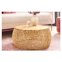 Estila Designový kulatý konferenční stolek Hoja s kovovou konstrukcí zlaté barvy 75cm