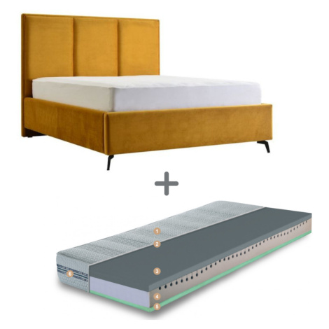 Čalouněná postel s matrací CESTO 180 - žlutá