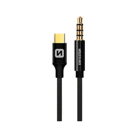 Swissten Textile audio adaptér USB-C (samec) / 3.5mm jack (samec) 1.5 m černý