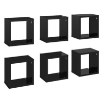 Shumee Nástěnné kostky 6 ks černé s vysokým leskem 22×15×22 cm, 807075