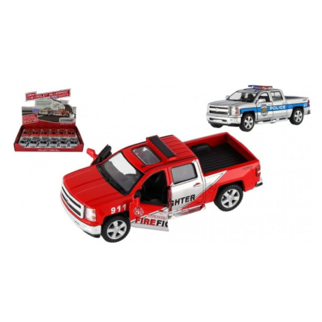 Teddies Auto Kinsmart Chevrolet 2014 Silverado Policie/Hasič kov/plast 13cm na zpětné nat. 2 bar