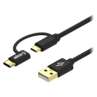 AlzaPower Core 2in1 USB-A to Micro USB/USB-C 1m černý