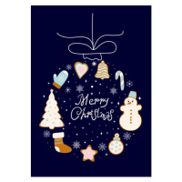 Ilustrace New Year's card. Hanging Christmas tree, OLiAN, 26.7 × 40 cm