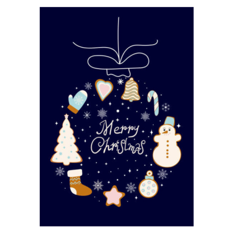 Ilustrace New Year's card. Hanging Christmas tree, OLiAN, (26.7 x 40 cm)