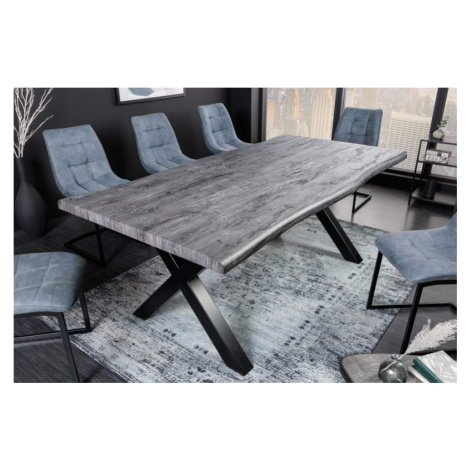 Estila Industriální jídelní stůl Garret ze dřeva v provedení divoký dub šedé barvy as černýma no