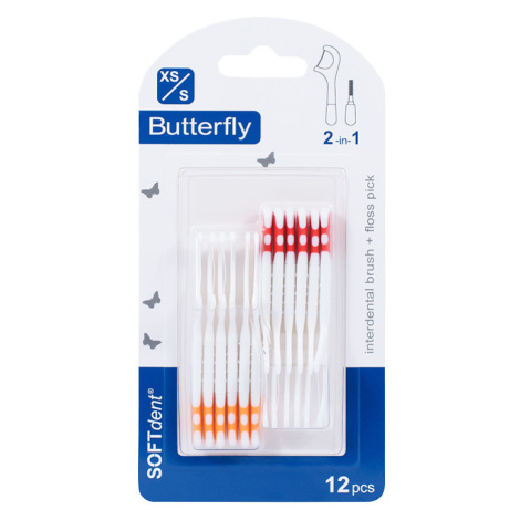 SOFTDENT Butterfly 2v1 Mezizubní kartáček + párátko 12 ks