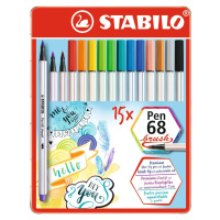 STABILO 568-15-32 Pen 68 brush Prémiový vláknový fix s flexibilním štětcovým hrotem 15 ks kovové
