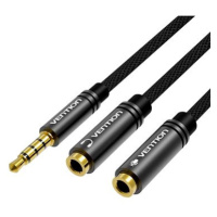 Vention Fabric Braided 3.5mm Male to 2x 3.5mm Female Stereo Splitter Cable 0.3m Black Metal Type