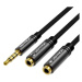 Vention Fabric Braided 3.5mm Male to 2x 3.5mm Female Stereo Splitter Cable 0.3m Black Metal Type