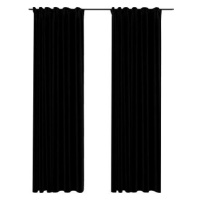 SHUMEE Zatemňovací závěsy s háčky vzhled lnu, 2 ks, 140 × 245 cm, černé