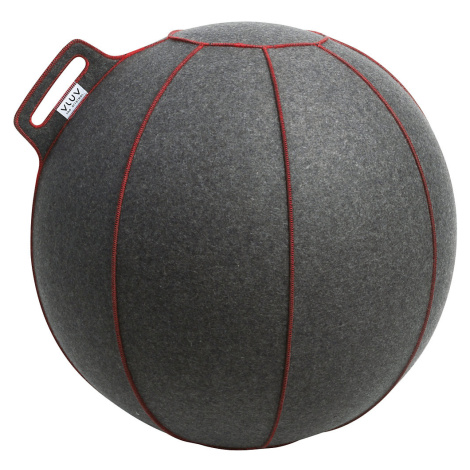 VLUV Sedací míč VELT, z vlněné plsti merino, 600 - 650 mm, šedá melírovaná/červená