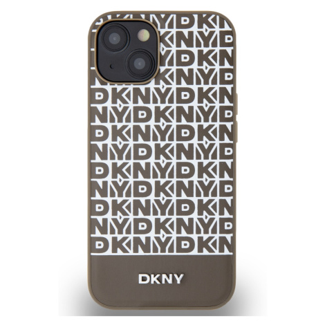 Zadní kryt DKNY PU Leather Repeat Pattern Bottom Stripe MagSafe pro Apple iPhone 13, hnědá