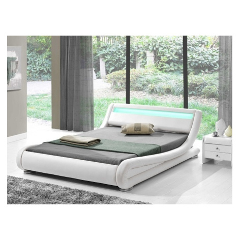 TENREP čalouněná postel s roštem a LED osvětlením 160x200 cm, bílá Tempo Kondela