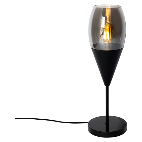 Moderní stolní lampa černá s kouřovým sklem - Drop QAZQA