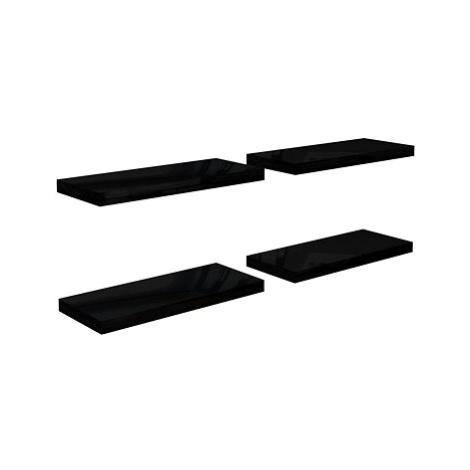 Shumee plovoucí nástěnné 4 ks černé vysoký lesk 60×23,5×3,8 cm, 323771