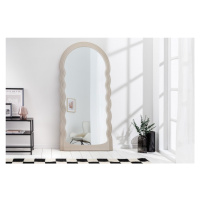 Estila Art deco moderní vysoké zrcadlo Swan s vlnitým rámem v pastelové béžové barvě 160cm